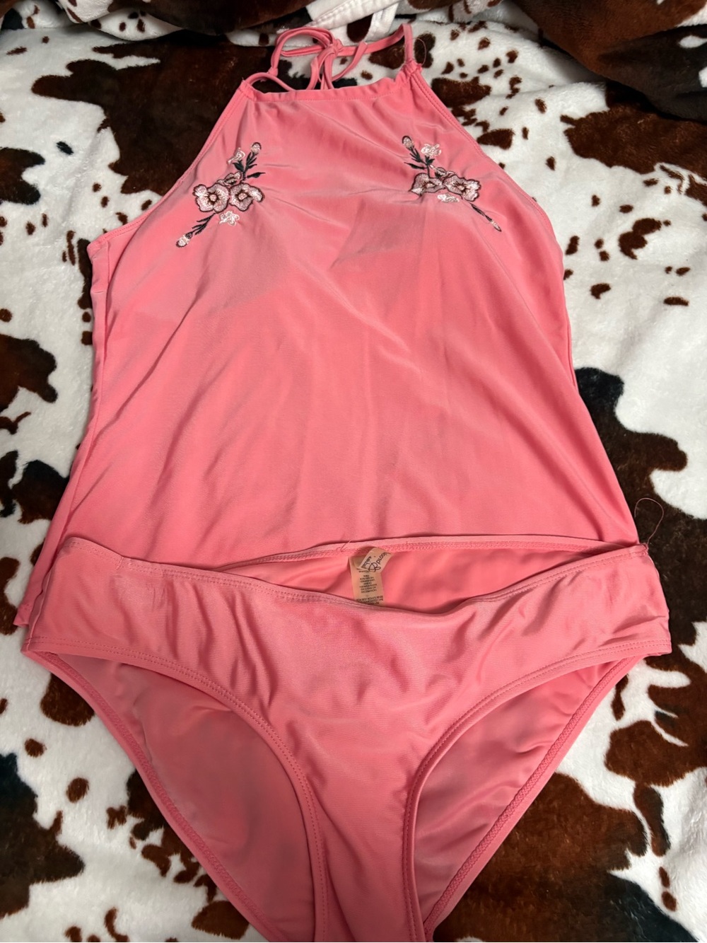 Bobbie Brooks Pink Floral-Embroidered One-Piece Swimsuit